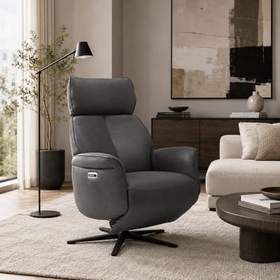 Relaxfauteuil Luuk – Elektrische Relaxstoel met 2 Motoren, USB-poort & Accu – 360° Draaibaar – Micro Leder – Antraciet