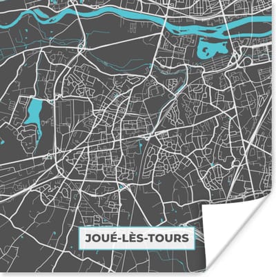 Poster Frankijk - Joué-lès-Tours - Plattegrond - Kaart - Stadskaart - 100x100 cm XXL