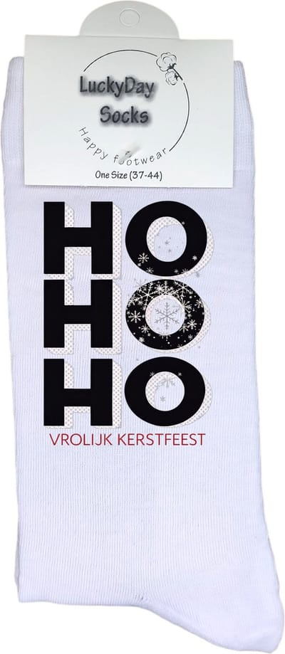Kerst hohoho - Vrolijk kerstfeest -Modern kerst - Grappige sokken - Kerstcadeau - LuckyDay Socks - Kerstsokken - Leuk kerst cadeau - Cadeau tip - Voor hem - Voor haar - Unisex - Maat 37-44