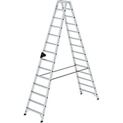 Trapladder, 2 x 14 treden, aluminium, nivello® ladderschoenen, ergo-pad® handgreep, veiligheidspal, tot 150 kg