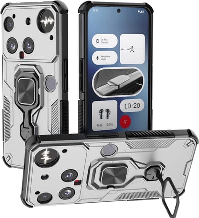 MobyDefend Hoesje - Geschikt voor Nothing Phone (3) - Dubbelgelaagde Pantsercase Met Standaard - Zilvergrijs