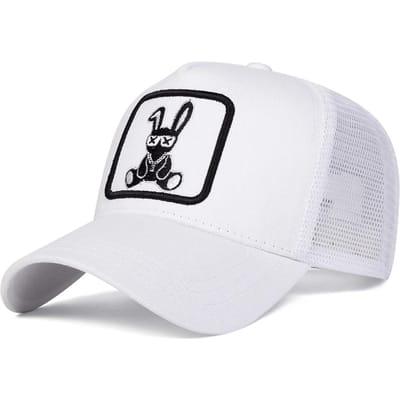 Unisex Cartoon Konijn Borduurwerk Baseball Net Caps Buiten Verstelbaar Lente En Zomer Casual Zonbescherming Hoed white