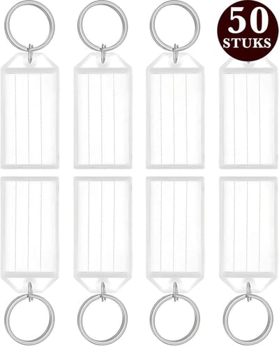 50 Stuks Openklapbaar Sleutellabels met Sleutelringen 30mm & Naamkaartjes - Wit - Sleutelhangers Tags voor Volwassenen - Sleutelring - Sleutels Onderscheider - Labels met Ring - Keychain Sleutelhouder Sleutelrekje - Bagagelabel - Key Sleutelclip