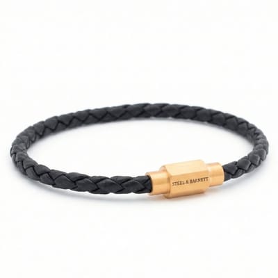 STEEL & BARNETT - Leren Armband Heren - Luke Landon - Zwart - Maat S
