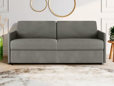 Vente-unique Vierzitsslaapbank express van stof CALIFE - Licht grijs - Slaapoppervlak 160 cm - Matras met vormgeheugen 22 cm