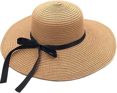 RAMBUX® - Zonnehoed Dames - Kaki - Rieten Strandhoed - Strohoed UV Werend - Hoed Verstelbaar & Vouwbaar - 55-58 cm