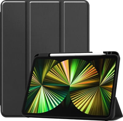 Hoesje - Geschikt voor Apple iPad Pro (2021) - 12.9 inch - Dun & Stevig - Trifold Bookcase - Hard Cover Case - Met Uitsparing Geschikt voor Apple Pencil - Hardcover Book - Tablet Hoes - Zwart