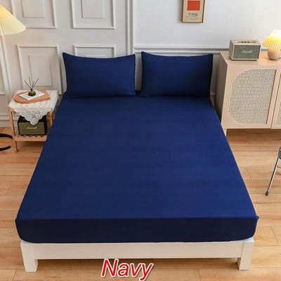 Nieuwe Aankomst 15 Kleuren Elastisch Hoeslaken 12 Inch Diepe Zakken Geborsteld Microvezel Matrasovertrekken Set Twin Full Queen King Size 2xPillowcases marineblauwe kleur