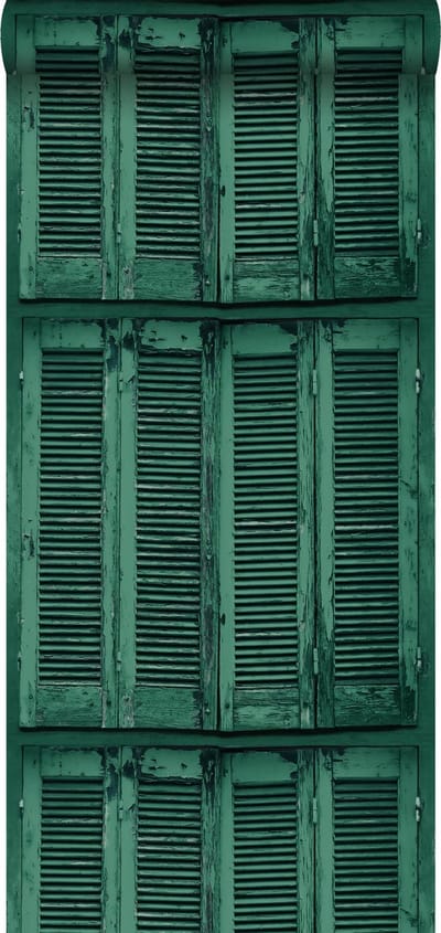 ESTAhome behang verweerde houten Franse vintage louvre luiken smaragdgroen - 53 cm x 10.05 m - 138885