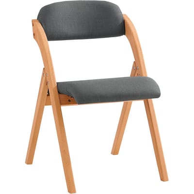 SoBuy Houten Klapstoel met Gestoffeerd Zitkussen, Bureaustoel, Eetkamerstoel, Natuur/Donkergrijs, 47.5x77x59 cm, FST92-SG - voor eetkamer, balkon of kantoor