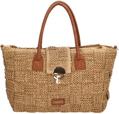 Charm London Margate Handtas - Raffia - Schouderband - Shopper - Ritssluiting - Natuur