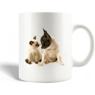 Mug en Céramique Chien Pitbull Et Chat Siamois Noir Et Blanc Races de chats
