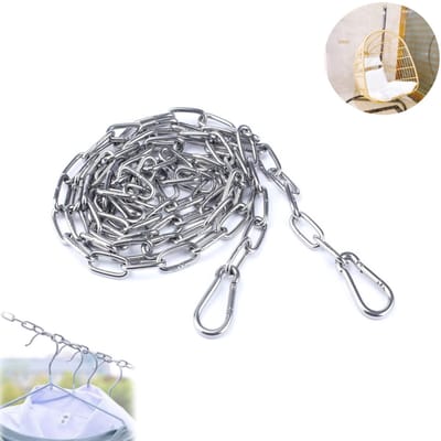 1 stuk - Waslijn - Waslijn van roestvrij staal 304 - Hangmatketting - Schommelketting voor op de veranda - Robuuste waslijn voor buiten - Waslijn van 2 meter - Geschikt voor accessoires voor hangstoelen en het drogen van kleding (zilver)