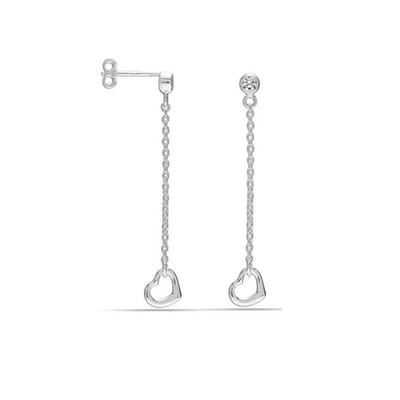 Vrouwen Lange Hart Oorbel met Cubic Zirconia in 925 Sterling Zilver BIPE043