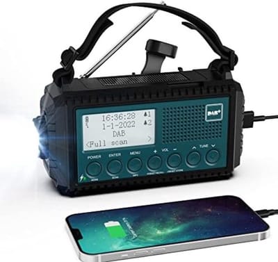 VIN® Krachtige Bouwradio – Noodradio SOS-Alarm - Noodradio Solar Opwindbaar – met Zaklamp - Radio op Batterijen + Zonnepaneel + USB + Opwindbare Radio- Bouwradio Dab