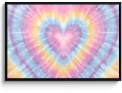 Poster in lijst - Fotolijst 120x80 cm - Posters - Hartvorm - Pastelkleuren - Tie Dye - Posterlijst zwart - Decoratie - Wanddecoratie woonkamer - Muurdecoratie slaapkamer