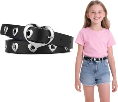 Meisjesriem voor Kinderen 8-14 Jaar, Leren Riem met Schattige Hartgesp en Verstelbare Gaten voor Jurk, Broeken en Schooluniformen - Zwart