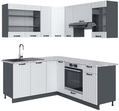 Vicco Hoekkeuken Fame-Line, Wit Landhuis/Antraciet, 190 x 160 cm, WB Marmer