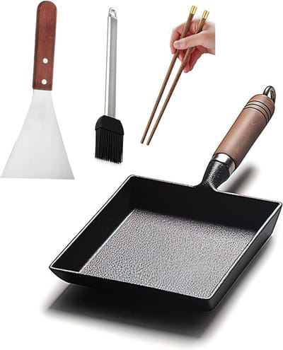 Gietijzeren Tamagoyaki Pan - Rechthoekige Japanse Omelet Koekenpan met Houten Handvat