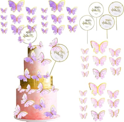 DIY Acryl Cake Decoratie voor Verjaardagsfeestjes en Bruiloften - Roze en Paars Cupcake Decoratie Set