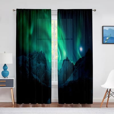 Aurora Borealis Transparant Voile Gordijn Prachtige Wonderen van de Natuur Patroon voor Woonkamer Slaapkamer Keuken Raam Tule Gordijnen 1 PCS W100XH250cm&Grommet Top