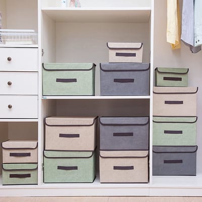 Opbergdozen Set - Opbergbakken Deksel - Ruimte Organiseren - Opvouwbaar Stapelbaar - 12 Stuks - Beige