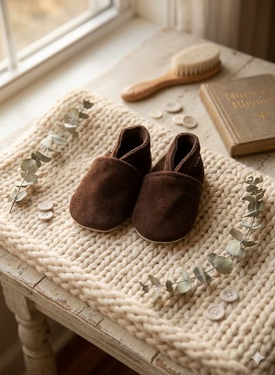 Stabifoot Babyslofjes – Zacht Leer – Cadeaudoos - Linnen zakje - Barefoot - CHOCO 6 - 12