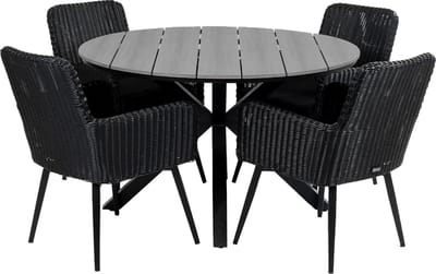 5-delige ronde tuinset | 4 Pisa tuinstoelen (Black) | ⌀120cm Cyprus tuintafel (Grey)