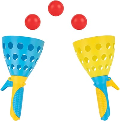 Vangbal Spel - Balspel Set - Buiten Spelen - XXL Formaat Inclusief 3 Ballen - 275 cm - Geel Blauw
