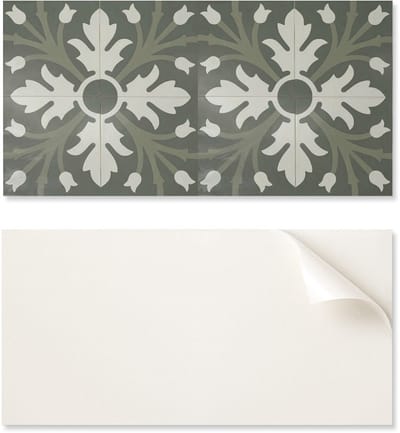 Zelfklevend PVC-eetkamerpaneel met afbeelding, 100x50 cm. Plantenpatroon op tegels.