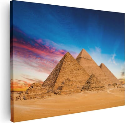 Artaza Canvas Schilderij Zonsondergang - 40x30 cm - Klein - Wanddecoratie Egypte - Muurdecoratie Piramides Gizeh - Kamer Accessoires