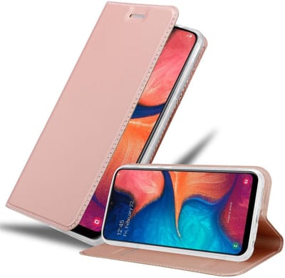Cadorabo Hoesje geschikt voor Samsung Galaxy A10e / A20e in CLASSY ROSE GOUD - Beschermhoes met magnetische sluiting, standfunctie en kaartvakje Book Case Cover Etui