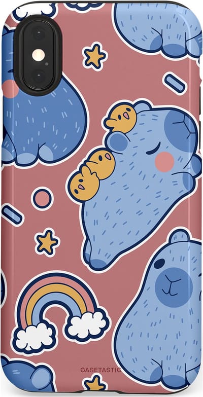 Casetastic Hoesje Geschikt voor Apple iPhone X/Xs - Stijlvolle Beschermende Duo-layer Case - Capibara knuffelvriend