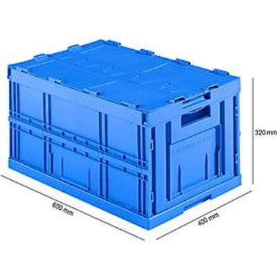 Vouwbare Eurobox FK E-D-6320-2, L 600 x B 400 x H 320 mm, 64 l, met deksel, blauw