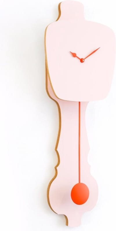 KLOQ - Wandklok met Pendule - Batterijen Inbegrepen - Wanddecoratie - Quartz Beweging - Niet-Tikkend Batterij Aangedreven - Perzik Pastel en Neon Oranje - Groot