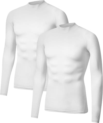 DANISH ENDURANCE Lange Mouw Compressie Top Heren - Onderlaag Shirt - Ademend Mesh - 2-Pack - Wit - Maat M