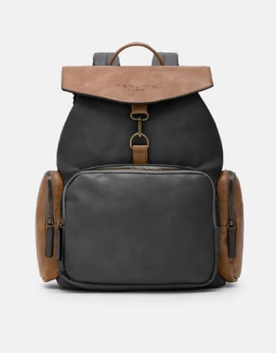 Herling - Rugzak - Reizen - Wandelen - School - Bennett - Unisex - Vintage stijl - Antraciet Grijs/Koffie Bruin - Hoogwaardig Pu leder