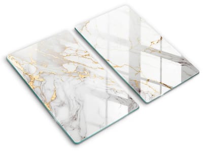 Wallfluent Spatscherm Keuken - Wit Spatglas Keuken - Set 2 Stuks 30x52 cm - Licht Marmer Met Goud Achterwand Glasplaat Keuken - Natuurlijke patronen Rechthoekig Spatscherm Keuken