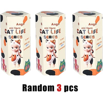 Nieuwe Hipper Angel Cat Life Series Blind Box Kawaii Miniatuur Figuur Anime Model voor Computer Telefoon Decoratie white