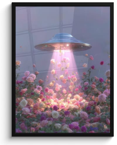 Poster in lijst - Fotolijst 60x80 cm - Posters - Ufo - Rozen - Pastelkleuren - Posterlijst zwart - Decoratie - Wanddecoratie woonkamer - Muurdecoratie slaapkamer