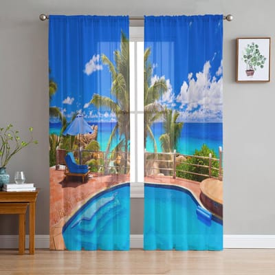 Pure gordijnen voor woonkamer strand de zee kokospalm kinderslaapkamer balkon grote gordijnen keuken eetkamer gordijnen 135W x 114H(cm)