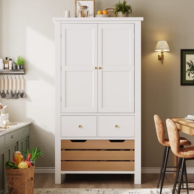 REDOM - Keukenkast met opbergruimte - Twee deuren en vijf lades - Magnetische deursluiting - MDF en PB - Woonkamer, eetkamer en keuken - Wit - 80 x 40 x 140 cm