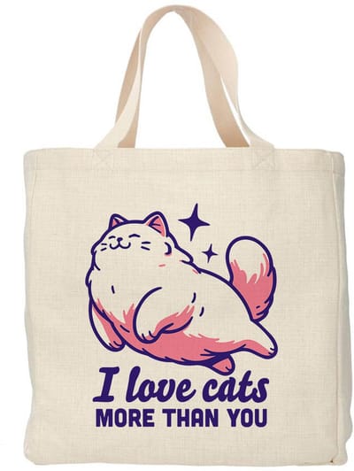 Creasowl® - I like cats more tote bag - Boodschappentas 38 x48 cm - Polylinnen- Kat tas - Shopper - Canvas tas - Boodschappen tas - Totebag - Schoudertas - Draagtas - Katten mama