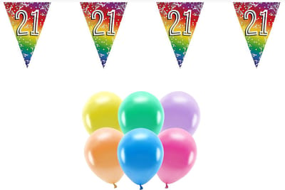 Boland Party - 21e jaar verjaardag feestartikelen - versiering - 100x ballonnen - 2x leeftijd vlaggetjes