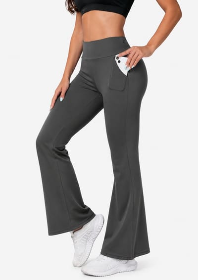 SparkNine Horizon flare broek - dames legging met zakken - petite pijplengte - S - grijs - hoge taille - stijlvol & elastisch - sportlegging