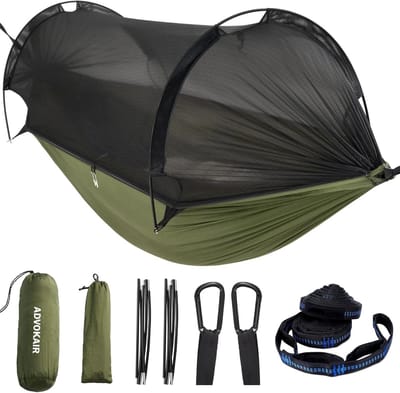 Campinghangmat met Muggengaas – Draagkracht 500 lbs – Lichtgewicht & Draagtas – Ideaal voor Tuin, Bos, Strand