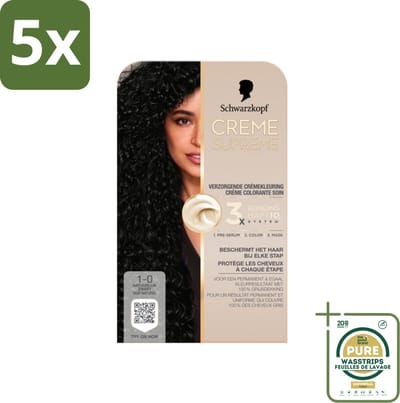 5 x Schwarzkopf - Haarkleuring - Creme Supreme 1-0 - Natuurlijk Zwart - 245g - Grootverpakking - Natuurlijk Zwart - Permanent Haarverf - Grijsdekking - Haarverzorging - Haarkleuring