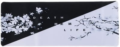 Dailygoods - Zwart witte Japanse kersenbloesem muismat, grote antislip Death and Life Gaming bureau-onderlegger, met gestikte randen voor kantoor thuis