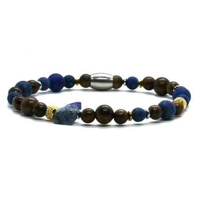 IbizaMen - Heren - armband - lapis lazuli - goud - RVS - 21cm