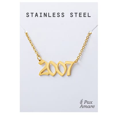 Jaartal 2007 Ketting Goudkleurig - Stainless Steel - Sieraad op Cadeau Kaartje - Jaar Hanger - Pax Amare